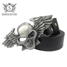 Men's Belt Buckle Metal Skull Belt Buckle Silver Plating Cool Jeans Belt Accessories Buckle Head with PU Belt As Gifts