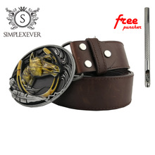 Men's Embossed Silver Horse Head Art Design Cowboy Style 3D Cool Belt Buckle Jeans Accessory