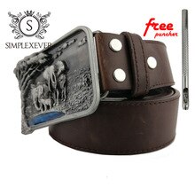 Men's Genuine Leather Belt Punk Elephant Belt Buckle 3D Silver Cowboy Belt Buckle for Men Drop Shipping