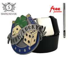 Men's PU Leather Belt with Good Luck Fashion Metal Belt Buckles