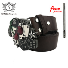Men's Poker Belt Buckle with Pu Belt Businessman Metal Belt Buckle Cowboy Belt Accessories