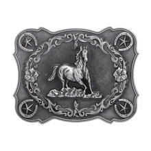 Men's Vintage Style Belt Buckle Antique Silver Horse Square Buckle 10x7.2cm