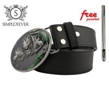 Men's Vintage Western Cowboy Wolf Head Belt Buckle for Men's Gift Fashion Zinc Alloy Belt Buckle with Leather Belt