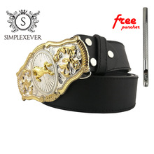 Mens' Belt Buckle Brand Western Fashion Horse Belt Buckle with Leather Belt As Birthday Gifts Drop Shipping