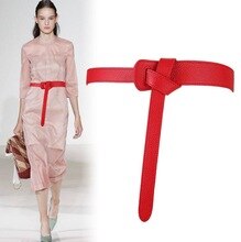 New Luxury Female student Belts Women red Bow design Thin PU Leather Jeans Girdles Loop strap belt bownot dress coat accessories