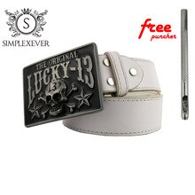 Newest Rectangle Lucky-13 Skull Belt Buckle Suitable for 4cm Width Belt Silver Metal Belt Buckle with Continous Stock