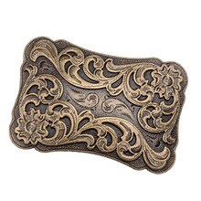 Novelty Alloy Western Belt Buckle Arabesque Pattern Embossed Flower Men
