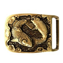 Pisces Two-Fishes Pure Brass Copper Mens Belt Buckle Cowboy Vintage Antique