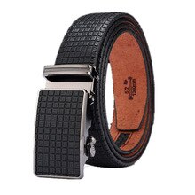 Plaid Metal Automatic Buckle Men's Genuine Leather Belt Mens Belts Luxury Brand Vintage Cowskin Male Belt Men Waist Jeans Belts