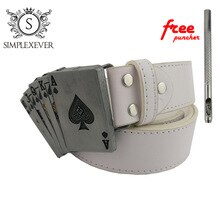 Poker Belt Buckle with Metal Silver Finish Punk Rock Style for Men's Belt Fit 3.5cm Snap on Belt Jeans Accessories