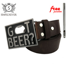 Pu Belts with Got Beer Bottle Opener Belt Buckle Men's Belt Buckle Head Men Women Jeans Accessories