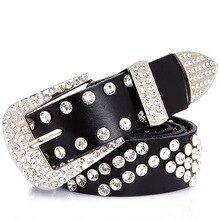 Punk Diamond Rivet Women's Belts 2020 Fashion Bling Street Metal Buckle Female Belt Elegant PU Faux Leather Casual Women Belt