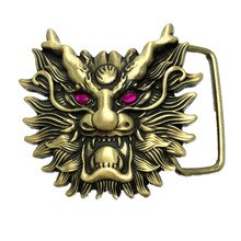 Pure Brass Copper Belt Buckle Chinese Red Eye Dragon Western Cowboy Vintage Antique