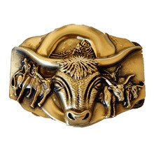 Pure Copper Belt Buckle Bull Head Western Cowboy Shiny Vintage Antique