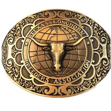 Pure Copper Belt Buckle Feather Inlaid Fade Western Cowboy Shiny Vintage Antique