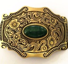 Pure Copper Shiny Vintage Antique Belt Buckle Brass & Jade Western Cowboy Mens Fashion Fine Accessory