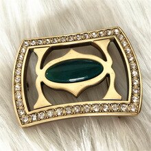 Pure Copper Vintage Antique Belt Buckle Diamond & Jade Western Cowboy Mens Fashion Fine Accessory