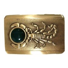 Pure Copper Vintage Antique Belt Buckle Scorpion & Jade Western Cowboy Mens Fashion Fine Accessory