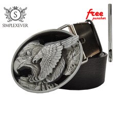 Retro Vintage Classic Men's Belt Buckle Metal Alloy Western Cowboy Flying Eagle Animal Silver Belt Buckle with Belt New Design