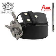 Rock Silver Music Belt Buckle Mens Belt Buckle Head with Leather Belt for Fans