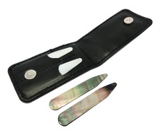 SHANH ZUN Mother of Pearl Shell Collar Stays Bones 2.75 Inches in Black Leather Case (Pack of 4)