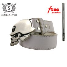 Silver Skull Belt Buckle Suitable for 4cm Width Belt Men's Belt Buckle with Belt As Gifts