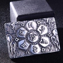 Six word mantra 999 silver retangle belt buckle