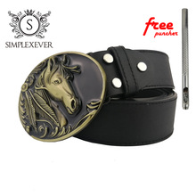 Solid Brass Belt Buckle Horse Cowboy Belt Buckles Suit for 4cm Width Snap on Belt  Mens Belt Buckle Head with Belt