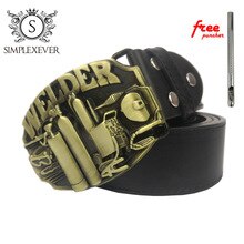 Solid Brass Belt Buckle WELDER Metal Belt Buckle with Belt for Men Cowboy Belt Buckle Drop Shipping