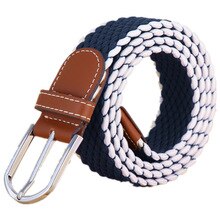 Street Metal Pin Buckle Knitted Men's Belt Striped Casual Canvas Basic Belt Women Classic Women's Belts 105-130cm Male Waistband