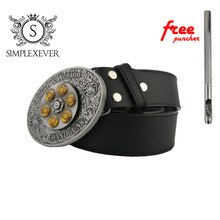 The Western Style Businessman Silver Belt Buckle Cowboy Belt Buckle Head with Belt Jeans Accessories for Men