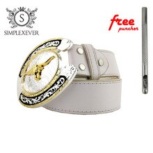Two-Tone Silver Gold Plated Cow Belt Buckle 3D Animal Series Boys Belt Buckles with Pin Buckles & Leather Belt for Men
