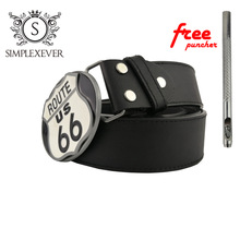 US Route 66 Metal Belt Buckle for Men Oval New Silver Mens Belt Buckle Head with Belt Dropshipping
