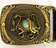 Vintage Antique Pure Brass Copper Big Belt Buckle Chinese Legand "Xuan Woo" Turtles Snakes Western Cowboy Mens Fashion Gift