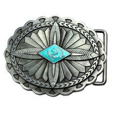 Wave Brims Oval Alloy Flower Shaped Indian Aborigine Belt Buckle for Cowboy Men Accessories