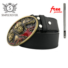 Western Beast Belt Buckle Brass Animal Belt Buckle with Good Plating with PU Belt Drop Shipping