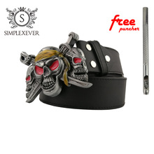 Western Cowboy Belt Buckle Metal Skull Belt Buckle Silver Color Cool Jeans Belt Accessories Buckle with Belt