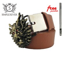 Western Cowboy Solid Brass Dragon Belt Buckle for Men 3d Mens Belt Buckle Head with Leather Belt