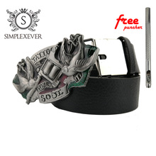 Western Cowboys Tattoo Your Soul Belt Buckle with PU Belt Removable Nice Metal Belt Buckle for Men As Festival Gifts