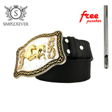 Western Golden Horse Men Belt Buckle Metal Cowboy Belt Buckle Head Fit 4cm Width Belt