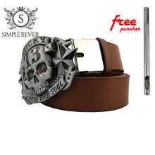 Western Style Businessman Metal Belt Buckle Cowboy Belt Accessories for Men Silver Skull Belt Buckle with Leather Belt