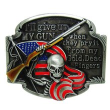 Zinc Alloy Skull With Red Flag Belt Buckle Skeleton Cowboy Cowgirl Classic Halloween