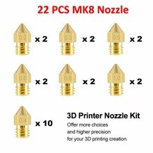 22PCS MK8 Extruder Nozzle Print Head 1.75mm 3D Printer Nozzle 0.4 0.5 0.6 0.8 0.3 1.0mm for Makerbot Creality CR-10 Ender 3 5