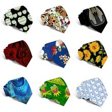 3D Printed Men's Tie Slim Polyester Business Ties For men Wedding Party Fun Creative Printing Men's Necktie 8cm width Black Tie