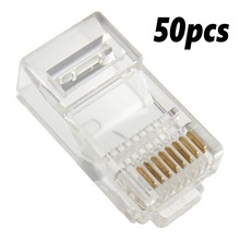 50x RJ45 Cat5e Cat6 Network LAN Patch Cable End Crimp Plug Connector GOLD Pins Crystal LAN Network Connector