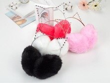 50x Women Plush Fur Cute Cat Earmuffs Winter Warm Girl Solid Ear Covered 2 in 1 Cats Hairbands Rhinestone Ear Muffs