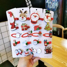 6 Pcs/set Children's Hair Accessories Fashion Cute Cartoon Christmas Rubber Band Duckbill Clip Sweet Girl Princess Hairpins