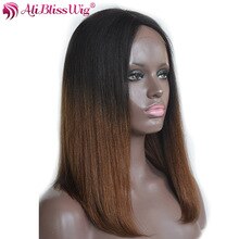 AliBlissWig Ombre Wig Human Hair Short Bob Lace Front Wigs Brazilian Remy Middle Part 130/150 Density Model Picture 16inch