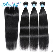 AliSky Peruvian Hair Weave Bundles Straight Human Hair 3 Bundles with 4x4 Lace Closure Pre Plucked Remy Hair Wefts Wholesale