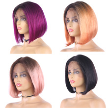 Brazilian Short Bob 13X4 Lace Wigs Straight Ombre Purple Lace Front Wigs 150% Wigs Remy Natural Human Hair Wig For WomenEuphoria
